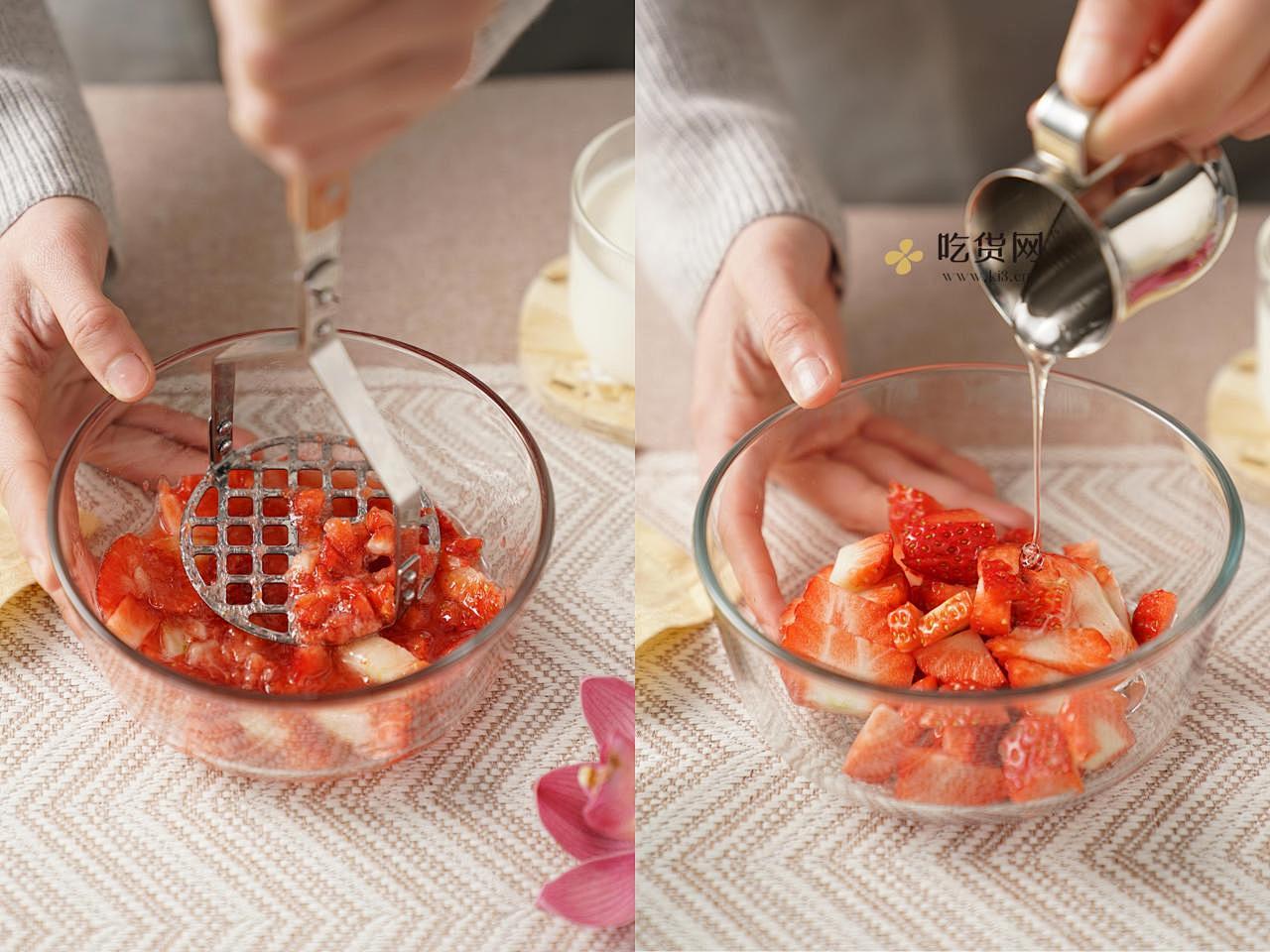 送你一朵小红花-草莓香草奶盖牛奶的做法 步骤2