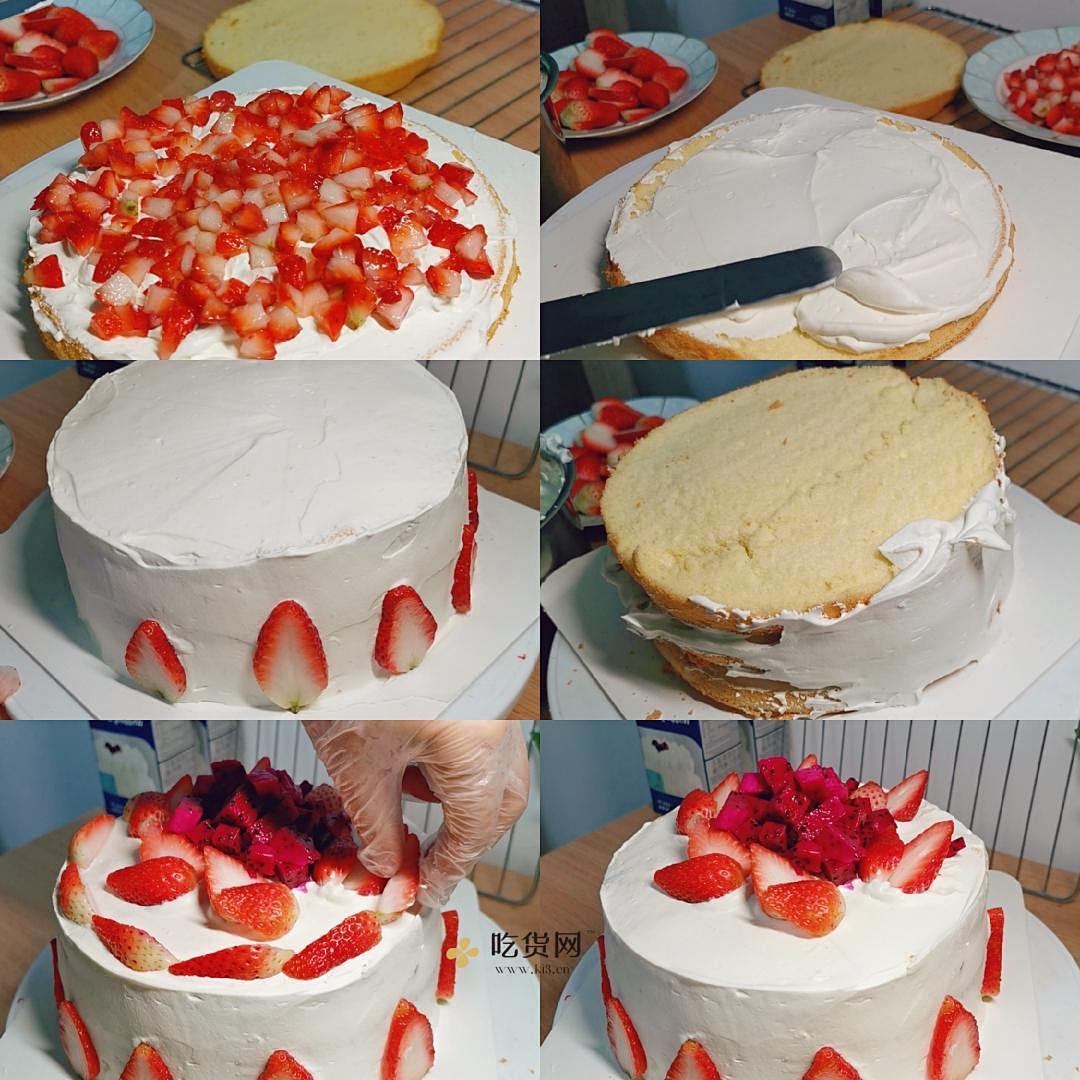 自制草莓奶油蛋糕，奶油 草莓 八寸戚风简直绝配??的做法 步骤16